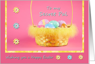 Easter - Secret Pal - Feather trimmed basket of painted Eggs card