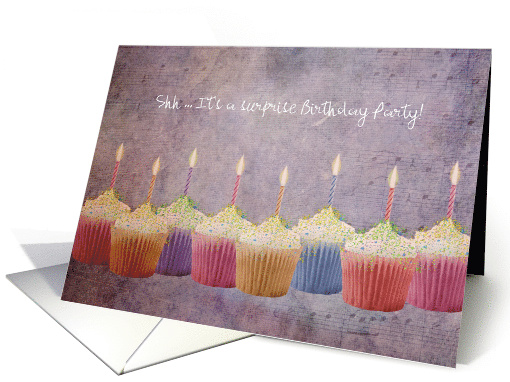 Surprise Birthday Party - Invitation - Decorated Cupcakes card