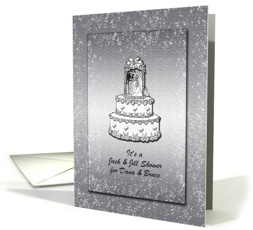 Jack and Jill Invitation - Silver Hearts + Roses Wedding Cake card