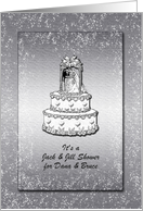 Jack and Jill Invitation - Silver Hearts + Roses Wedding Cake card