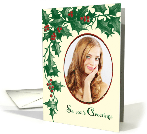 Season's Greetings, Holly with Berries - Oval Photo Card... (881013)