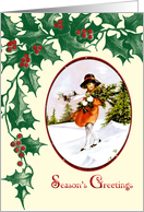 Holly with Berries - Girl in Vintage Style card