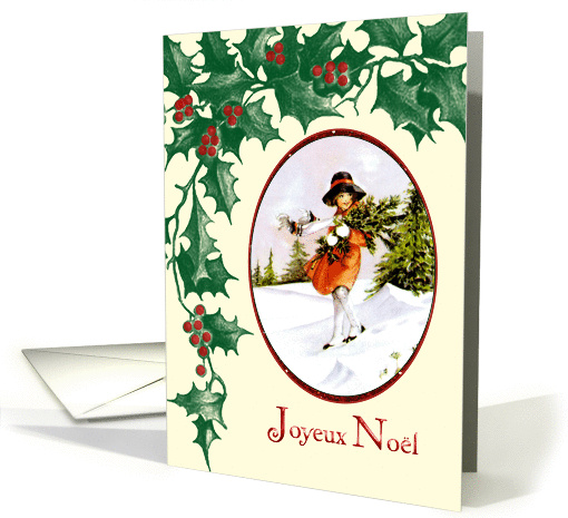 Vintage Style Girl in Oval Frame + Holly + Berries card (881031)