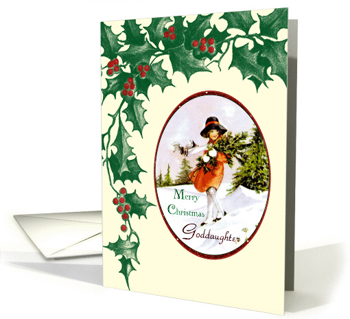 Christmas Goddaughter - Vintage Style + Holly + Berries card (881041)