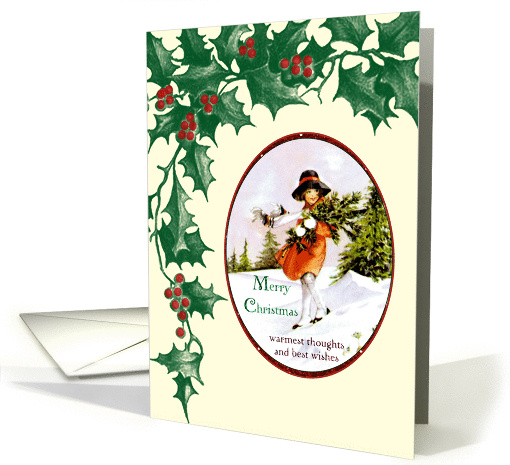 Christmas Wishes - Vintage Style + Holly + Berries card (881046)