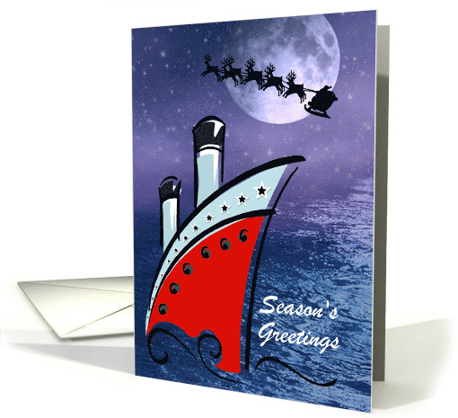 Christmas - Cruise Ship at night sees Santa card (883088)