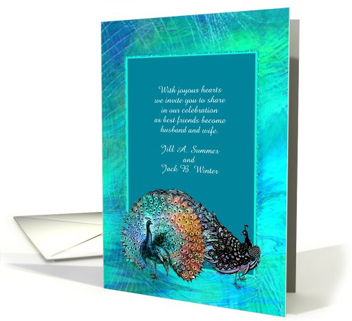 Blue Green Peacock Wedding Guest Invitation card (908157)