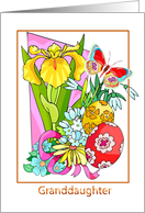 Granddaughter - Flowers + Easter Eggs + Butterfly Illustration card