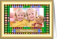 Happy Birthday - Colorful Squares Pattern Photo Card