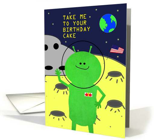 Take Me To Your Birthday Cake Alien Spaceship card (1033037)