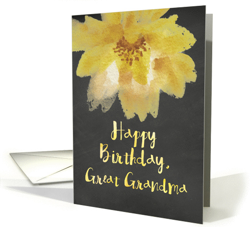 Chalkboard Watercolor Yellow Flower Great Grandma Birthday card