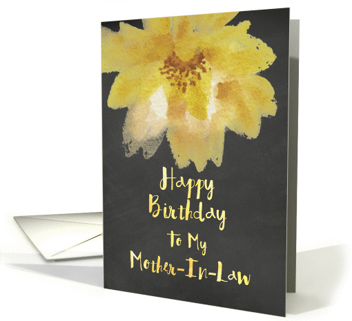 Chalkboard Watercolor Yellow Flower Mother In Law Birthday card