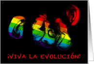 viva la evolucion! rainbow chimps engagement announcement card