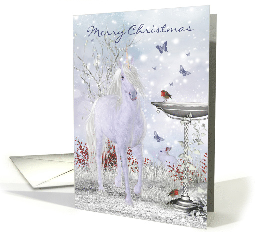 Winter Unicorn Robins and Butterflies Merry Christmas card (1001469)