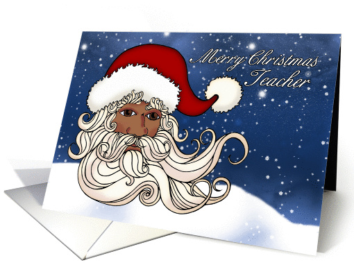 For Teacher, A Black Santa With Snow Merry Christmas card (1006175)