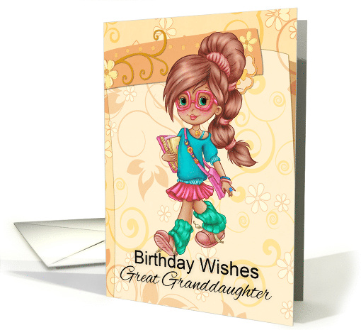 Great Granddaughter Cute and Trendy Little Girl with Books card