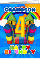 Grandson 4th Birthday Card With Bouncy Castle And Rainbow card