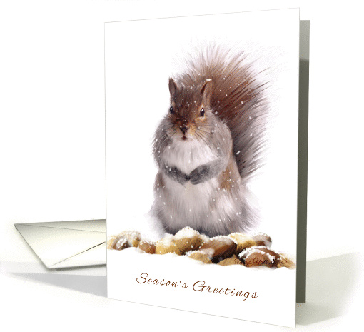 Season's Greetings Squirrel With Winter Nut Store Digital... (1109748)