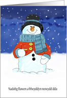 Nadolig llawen a blwyddyn newydd dda - Welsh Snowman Christmas Card