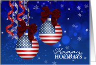 Patriotic USA Flag Ornament Holiday Card With Streamers card