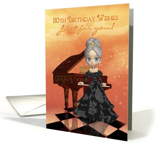 80th Birthday Card With Pretty Lady At The Piano card (1150094)