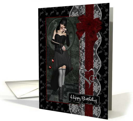 Pretty Gothic Girl with Bows Ribbon And Lace card (1218496)