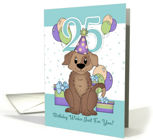 25th Birthday Dog In Party Hat With Balloons And Gifts card (1230430)