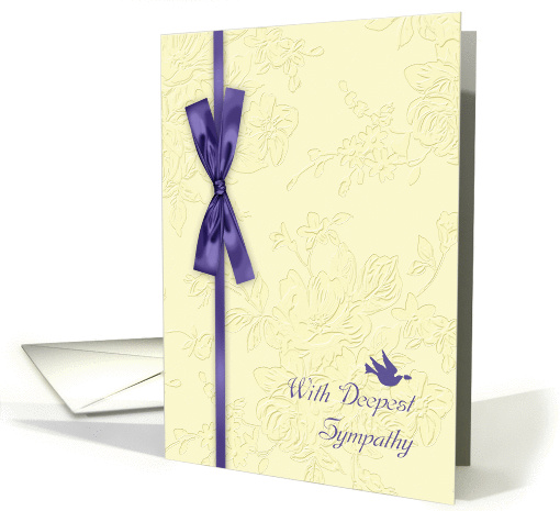 With Sympathy, Cream Embossed Effect With Dove Flowers And Bow card