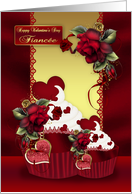 Fiance Stylish Valentine’s Cupcake And Rose card