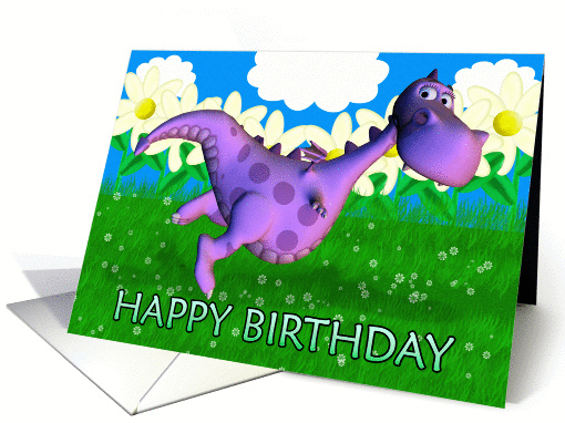 Purple dragon dancing in the Garden Birthday card (369116)