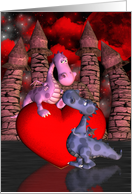 Valentine’s Day Fantasy Love Dragons and Large Heart card