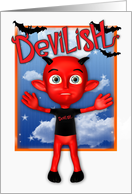 Halloween cute devil and bats Boo card