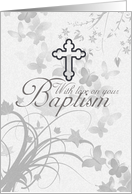 Baptism Card With Cross Flowers Butterflies card