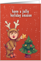 Christmas Card, Cute Little Reindeer Boy card