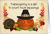 Thanksgiving Card - Fun Winking Pumpkin In Tall Hat card