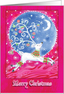 Pink Christmas Card With Reindeer And Ornaments card
