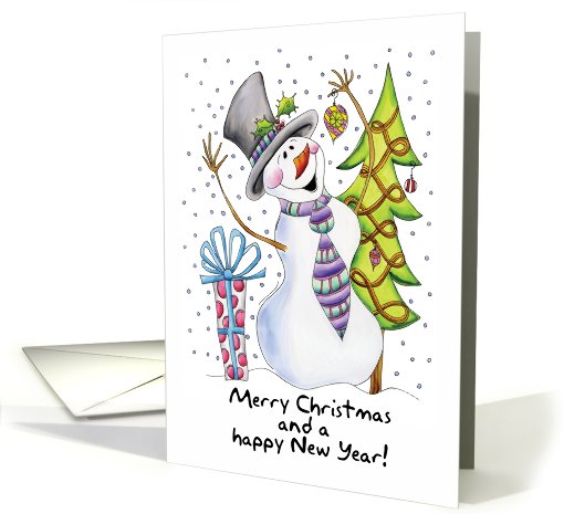 Happy Snowman Card - Merry Christmas And A Happy New Year card