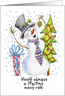 Czech - Snowman - Happy Snowman Christmas Card - Vesel vnoce card
