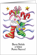 Italian - Christmas Stocking With Rabbit And Gifts - Buon Natale card
