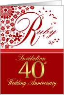 40th wedding anniversary invitation card - ruby wedding invitation card