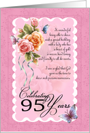 95 years old greeting card - roses and butterflies card