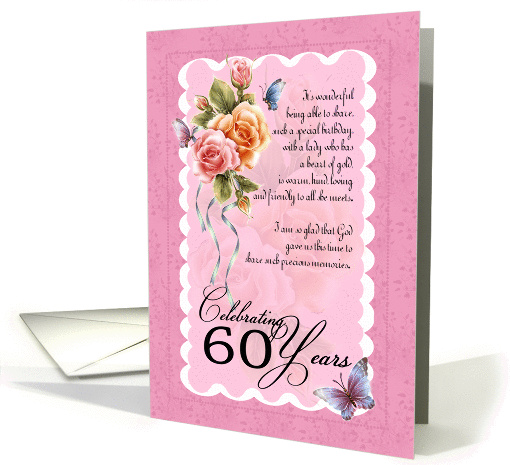 60th birthday greeting card - roses and butterflies 60th card (844113)