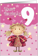 9th birthday card with cute ladybug fairy card