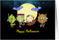 halloween card with frankie and friends - vampire, monster, wolf card