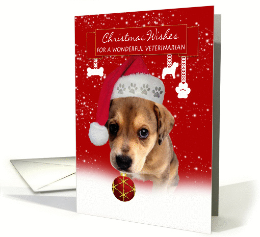 veterinarian christmas wishes greeting card with cute puppy card