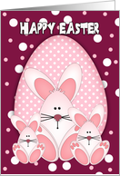 Easter Bunny Greeting Card With Three Rabbits and A Giant Egg card