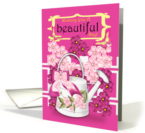 Birthday Greeting Card With Flowers And Watering Can card (917497)