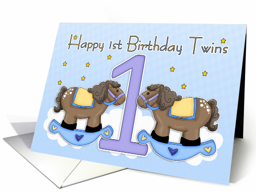 1st birthday twin boy rocking horse card (928797)
