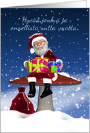 Finnish Holiday Greeting Card With Santa On A Mushroom card