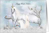 Winter Solstice Midwinter With Unicorns And Robins card